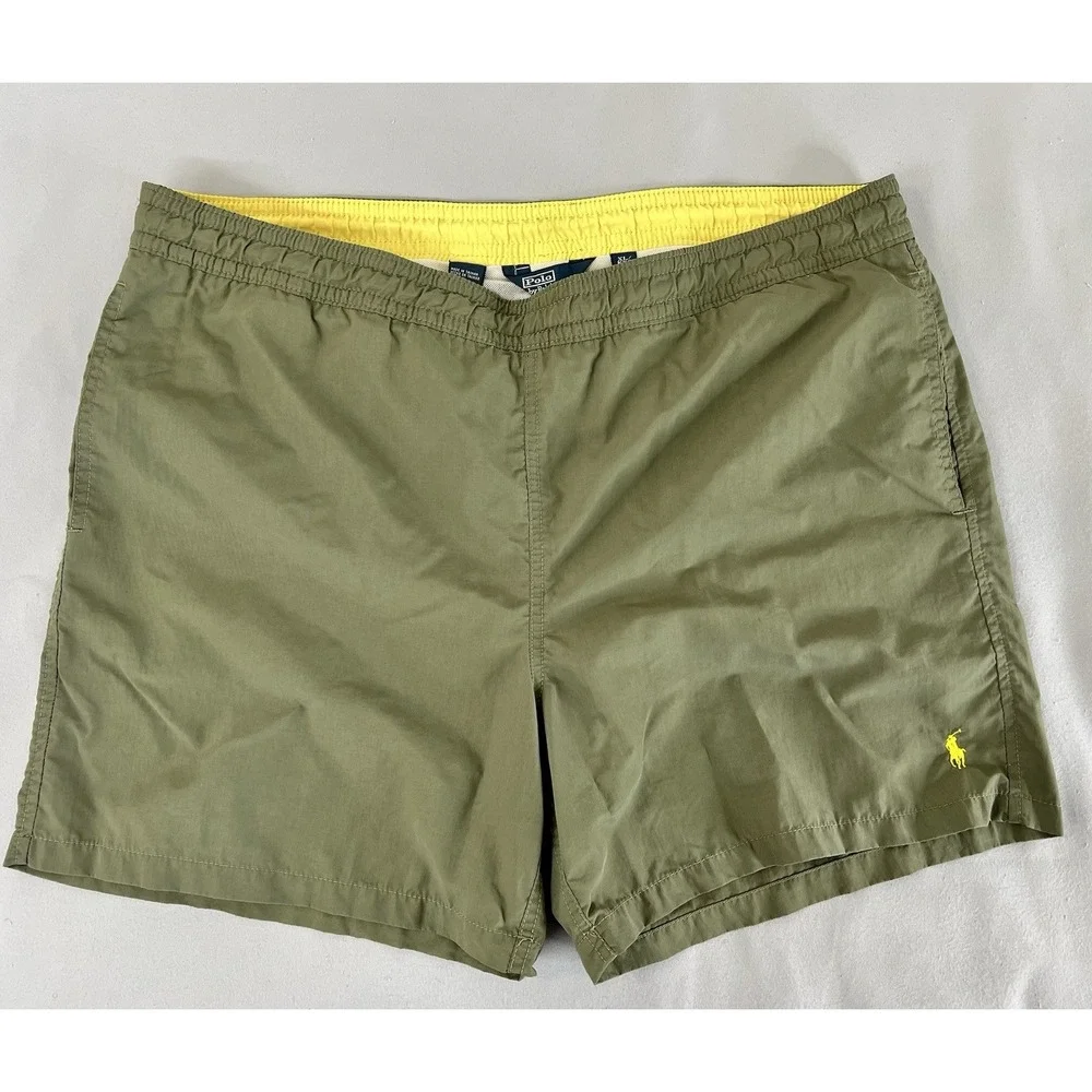 VTG Polo Ralph Lauren Classic Swim Trunk Shorts Military Green Yellow Mens Sz XL